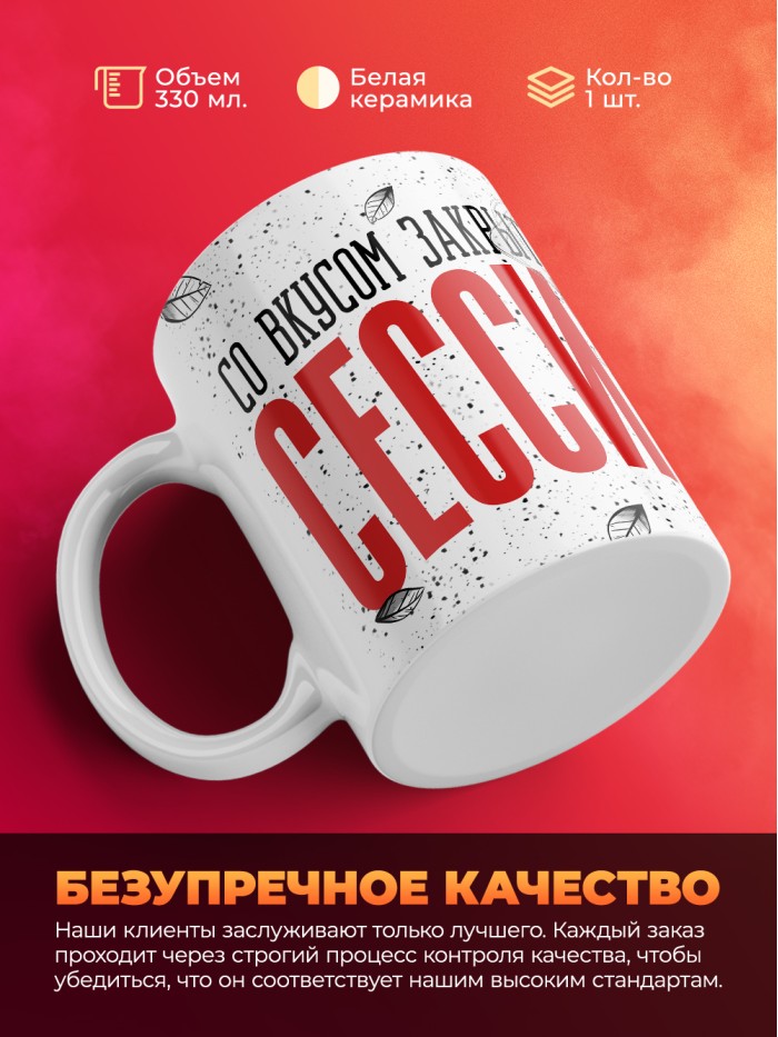 Кружка с приколом Со вкусом закрытой сессии, белая, 330 мл  Истра