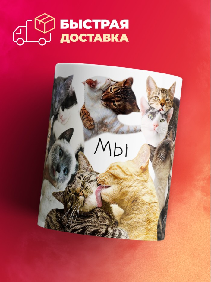 Кружка с принтом: Мы, котики, мем, белая, 330 мл.  Истра
