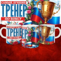 Кружка с принтом: Самый лучший тренер по По Боксу, белая, 330 мл