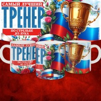 Кружка с принтом: Самый лучший тренер по По Стрельбе из лука, белая, 330 мл