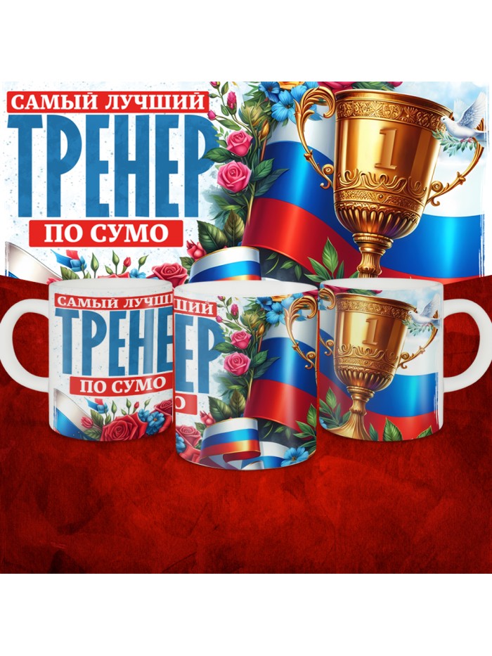 Кружка с принтом: Самый лучший тренер по По Сумо, белая, 330 мл  Истра