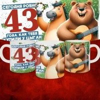 Кружка с принтом Сегодня ровно 43 года, как мы купили тебя у циган, с Днем рождения, белая, 330 мл